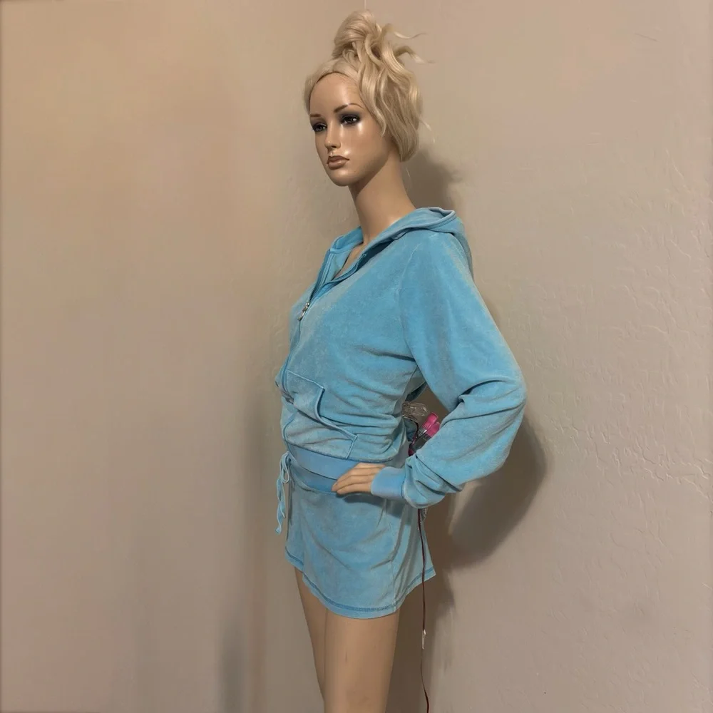 JUICY COUTURE Big Bling Terry Track Suit Jacket and Shorts in Wave Size XL NEW - Picture 6 of 17